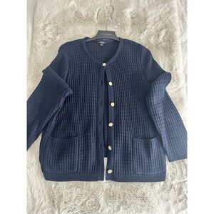 J. Jill Wearever Collection navy blue‎ textured knit cardigan  Size L